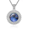 Colgante de marco de fotos redondo de trigo hip-hop europeo y americano marca de moda personalidad cobre conjunto circón colgante de foto conmemorativa collar venta al por mayor