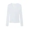 Camiseta de Manga Larga Versátil con Cuello en V Ajustada y Hombro Normal para Mujer, Capa Base Otoño/Invierno 2026, Estilo Adelgazante y Favorecedor