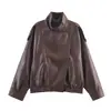 ZA comercio exterior transfronterizo más vendido chaqueta de cuero 2026 estilo europeo y americano nueva chaqueta de cuero sintético PU imitación piel de lichi para mujer