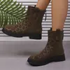 Botas de moda de talla grande para mujer de comercio exterior europeo y americano, estampado de leopardo transfronterizo, cremallera trasera, botines casuales de cuero tipo caballero Martin, elegantes
