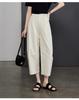 Pantalones Cropped Casuales Rectos Sueltos Estilo Japonés con Ambiente de Hong Kong para Mujer, Nuevo Verano 2026 de Cintura Alta Blancos de Pierna Ancha tipo Guadaña