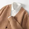 Cardigã de Lã Masculino Gola V Novo Solto Tamanho Grande Suéter Peça de Roupa Externa Casual para Meia-Idade Suéter Masculino de Botão Único Manga Longa