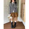 3ª Mañana Otoño Nueva Colección: Mini Falda de Ante Retro con Cintura Elástica, Línea A, de Volantes ZY4512