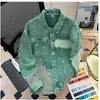Jaqueta Jeans Lavada Verde de Marca da Moda, Novo Estilo Outono e Inverno, Patchwork Retrô Americano, Caimento Solto, Top Jaqueta Emagrecedor