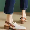 Nuevos Zapatos de Verano para Mujer 2026: Sandalias de Punta Abiertas y Cerradas, Zapatos de Tacón Medio Grueso sin Espalda para Mujer, Zapatos de Moda de Cuero Suave