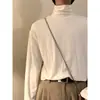 Camiseta de Manga Larga con Cuello Alto para Hombre, Temporada de Primavera y Otoño, Estilo Coreano, Holgada Casual, Estilo Ins, Color Sólido, Camiseta Básica de Cuello Alto Convertible