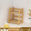 Prateleira de Armazenamento de Mesa Dupla Camada de Rattan Estilo Antigo Cor Creme para Dormitório, Quarto, Escritório, Cozinha Armazenamento de Xícara de Café