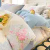 Conjunto de Roupa de Cama de Quatro Peças, Algodão Puro, 100% Floral, Capa de Edredom Outono e Inverno, Lençol, Conjunto de Roupa de Cama de Três Peças para Dormitório Estudantil a