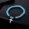 Nova pulseira de contas com cruz e padrão azul em aço titânio transfronteiriça para homens, moderna e versátil para o dia a dia, acessório de alta qualidade para mulheres