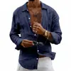 Comercio exterior transfronterizo de Amazon para hombre, primavera nueva, color liso, fino, holgado, cárdigan con cuello de solapa, versátil, lino, camisa de manga larga