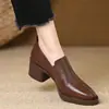 Zapatos de Cuero Estilo Retro Francés Británico para Mujer 2026 Otoño Nuevo Estilo Tacón Grueso Sin Cordones Temperamento Versátiles para el Trabajo Zapatos de Vestir