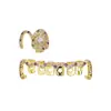 Conjunto Completo de Aparelhos Dentários Rosa Doce e Frio com Zircônia da Amazon, Mesmo Estilo dos Blogueiros Rapper com Acessórios Decorativos para Dentes em Ouro e Prata Full Diamond