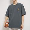 T-shirt de algodão puro homens manga curta verão solto pescoço redondo preto roupas superiores moda marca coelho estampa camiseta de algodão completo meia manga