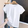 Camiseta de algodón acanalado de manga corta con pequeñas mangas volantes, corte ajustado, cuello redondo, color liso, versátil, suave y amigable con la piel, camiseta básica, suministro de fábrica