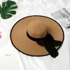 Elegante Sombrero de Sol Plegable de Ala Ancha para Mujer, Sombrero de Paja para Vacaciones en la Costa, Sombrilla de Cúpula con Lazo, Sombrero de Playa