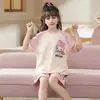 Pijama Infantil Conjunto de Roupa de Casa Pijama Infantil Meninas Manga Curta Shorts Conjunto de Duas Peças Verão Desenho Animado Algodão Puro Fino