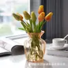 Vaso de Vidro Listrado Vertical Transparente Vaso de Flores Hidropônico Decoração de Mesa para Sala de Estar Ornamento Criativo Estilo Ins Fresco