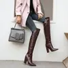Botas de Couro Femininas Outono e Inverno Tamanho 34-48, Bico Fino, Salto Ultra Alto, Slip-On Leve, Salto Grosso, Cor Sólida, Botas de Cano Alto Versáteis