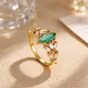 Anillo Abierto Estilo Europeo Abeja Mariposa de Circonita Colorida Chapado en Oro de 18K Ajustable para Mujer Anillo de Piedra de Color