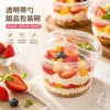 Frasco redondo de plástico transparente con cuchara, caja de plástico para envasado de alimentos, vasito para salsa o yogur, vasito para postre, caja de almacenamiento de pequeña capacidad