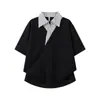 Camisa Falsa de Duas Peças com Gola, Camiseta de Manga Curta para Homens, Gola Polo, Caimento Solto, Manga Meia-Manga Masculina, Camiseta Masculina de Seda de Manga Curta