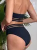 2027 Nuevo Traje de Baño de Dos Piezas Sexy Hueco de Color Sólido de Gama Alta sin Tirantes de Cintura Alta Adelgazante Estilo Europeo y Americano Transfronterizo para Mujeres
