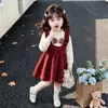 Vestido para niña, nueva colección primavera/otoño 2026, elegante y dulce, suéter de punto de manga larga, atuendo de otoño