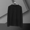 Camiseta masculina de manga longa com gola redonda para o verão, cor sólida preto e branco, slim, fina para primavera e outono, base lisa interna extensível