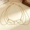 Cadena de Cintura de Perlas en Forma de Gota de Agua de Lujo Ligero Estilo Europeo y Americano, Cadena Corporal de Malla Multicapa para Mujeres, Cadena de Cintura con Colgante de Perla para Vestido de Fiesta