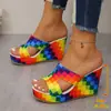 Sandalias de Mujer Coloridas, Sandalias de Cuña Planas de Verano, de una Sola Tira, de Tacón Alto, Casual para Exteriores, Antideslizantes