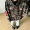 Moletom com Capuz Camuflado Bordado Lavado Estilo Retrô Americano Transfronteiriço Jaqueta Casual Solta Masculina Outono e Inverno