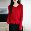 Cárdigan de punto liso de cuello redondo para mujer, de manga larga, de un solo pecho, corte ajustado, adecuado para primavera y otoño, suave y cómodo, perfecto para usar en capas, y una chaqueta suéter sencilla