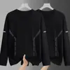Camiseta de manga larga para hombre de color liso Sorona, versátil, corte holgado, cuello redondo, para primavera y otoño, top casual moderno