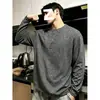 Camiseta tipo Henley de punto acanalado gris oscuro de manga larga para hombre, estilo otoño old money, suéter de punto casual, capa interior deportiva, capa base