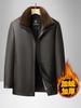 Jaqueta de Couro Grossa Forrada com Lã para Homens de Meia-Idade no Inverno, Jaqueta de Couro Estilo Novo para Pais com Gola Reversível, Roupa de Exterior Quente para Homens de Meia-Idade e Idosos