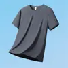 Talla Extra de Seda de Hielo de Manga Corta para Hombre de Verano Delgada Fresca Transpirable de Secado Rápido Camiseta de Media Manga Elástica Holgada para Deportes y Ocio