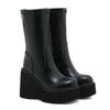 2023 AliExpress Botas de Comércio Exterior Transfronteiriço Europeu e Americano Botas Elásticas de Cano Médio com Solado Grosso Femininas Zíper Traseiro Tamanho Grande Botas Martin