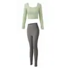 Conjunto de Roupa Especial de Yoga Pilates para Mulheres Versátil Cintura Marcada Emagrecedor Manga Longa Top Esportivo Calça de Yoga de Cintura Alta para Mulheres