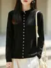 Novo cardigã de malha 100% lã pura para outono feminino, com gola semimalta, estilo casual solto, casaco versátil e simples