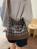 Bolso de Hombro a Cuadros para Mujer de Gran Capacidad Bolso de Lona Perezoso Bolso de Doble Cara para Viajero Mochila Escolar para Mujer