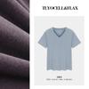 Camiseta Gola V de Linho Tencel para Mulheres, Manga Curta, Verão, Ombro Normal, Mangas Levemente Franzidas, Caimento Fresco e Confortável, Top 1688 para Mulheres
