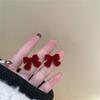 Pendientes de lazo de flor flocado rojo vino otoño e invierno nicho festivo elegantes dulces para todo aguja de plata