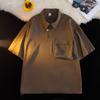 Polo de color liso con cuello japonés para hombre, camiseta moderna, sencilla y pesada, holgada, informal, estilo retro de verano