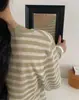 Suéter de rayas nuevo de otoño 2023 transfronterizo holgado versátil fino de cuello redondo manga larga camiseta top casual para mujer