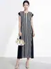 Vestido Estilo Miyake para Mujer, Verano, Gama Alta, Holgado, Adelgazante, Rayado, Casual, Versátil, Texturizado, Estilo Maduro, Falda de Longitud Media