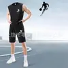Conjunto de Regata Sem Mangas de Corrida Masculina de Secagem Rápida Transfronteiriço Roupas de Treinamento Físico Camisa de Basquete Conjunto de Duas Peças com Regata e Shorts de Verão