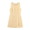 Comercio Exterior Ropa de Mujer 2026 Primavera Nuevo Estilo Europeo y Americano Moda Ajustada Sin Mangas Vestido Estilo Chanel Adornado con Pedrería en Amarillo