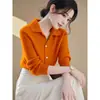 Elegante Suéter de Punto de Manga Larga con Cuello Polo para Mujeres de Tallas Grandes, Ropa Exterior Estilo Francés Adelgazante, Suéter Básico