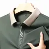Camisa Polo de Manga Longa com Gola Tesoura para Homens, Primavera e Outono 2025, Camiseta Casual de Cor Sólida para Meia-Idade com Gola Lapela, Moda Masculina, Estoque Disponível Transfronteiriço