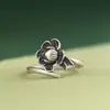 Anillo de plata S925 con diseño retro de ciervo dorado para mujer, con diseño de flor de peonía mate, venta al por mayor en plata tailandesa